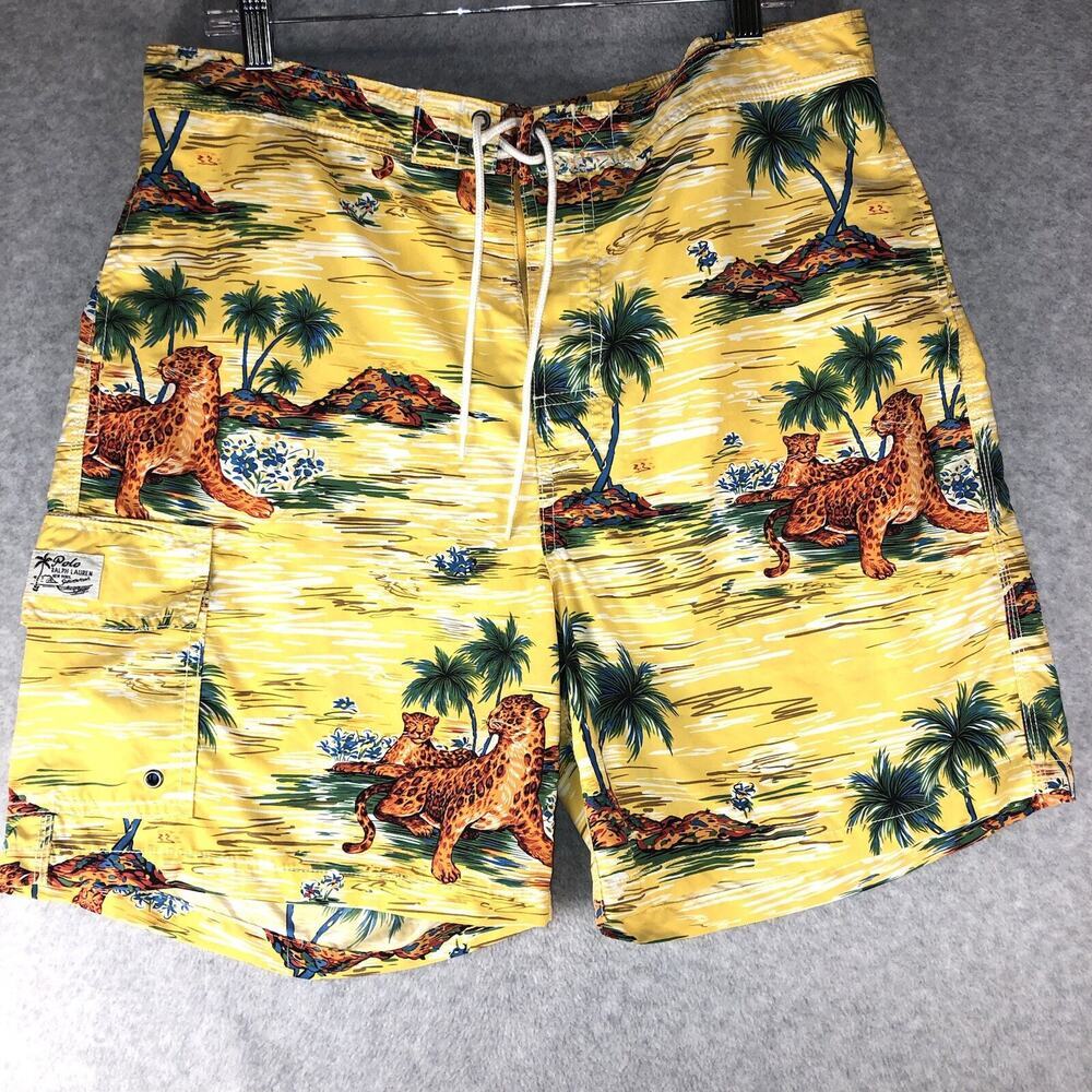 POLO RALPH LAUREN Shorts XL Vtg KAILUA 7.25" TRUNK BOARD Shorts Leopard Lined
